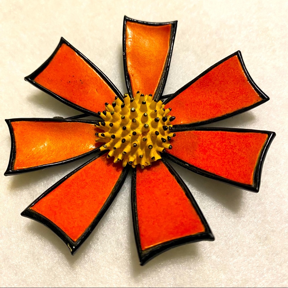 Vintage Orange Flower Pin - Very Mid Century Style